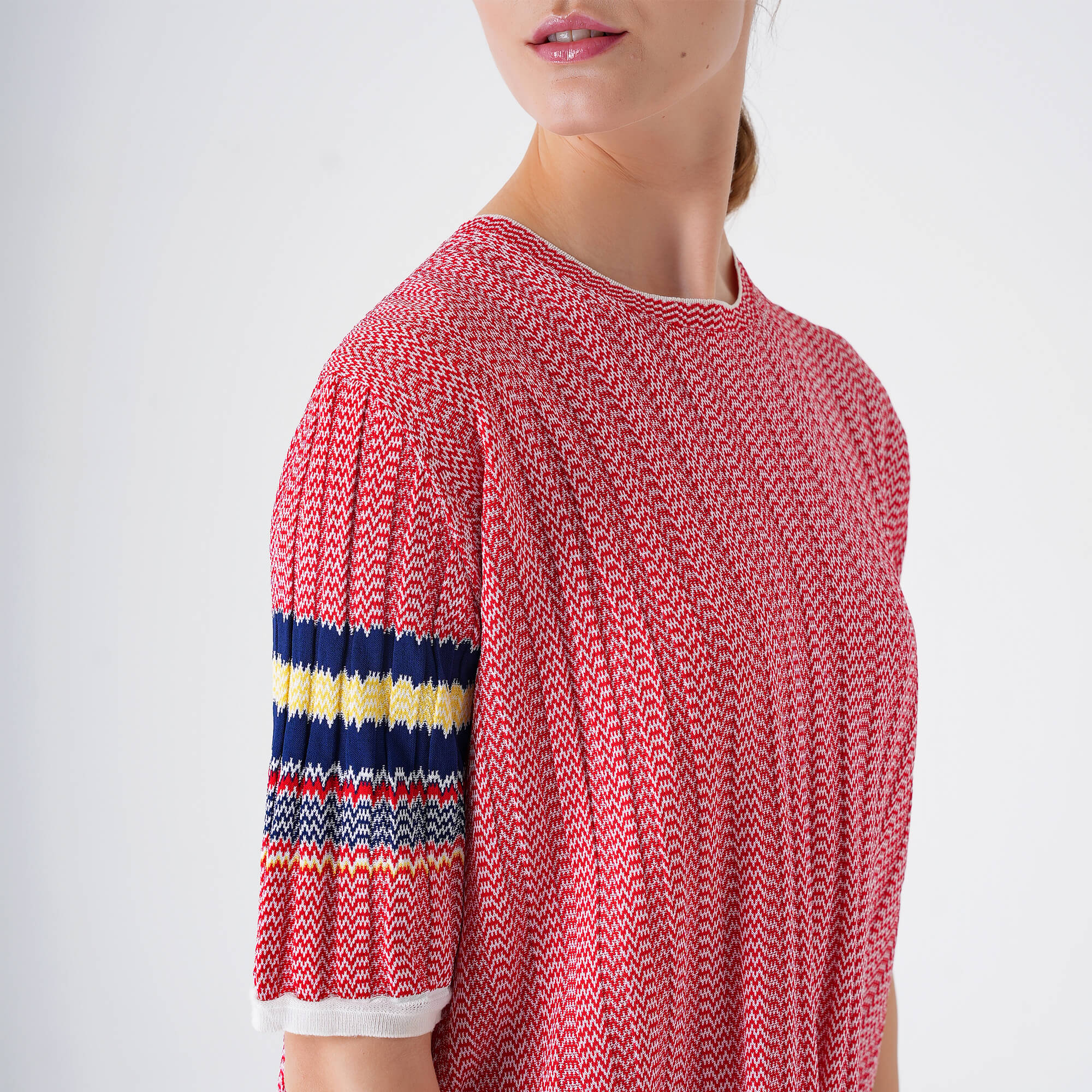 Celine - Red & White Striped Zigzag Viscose T-shirt